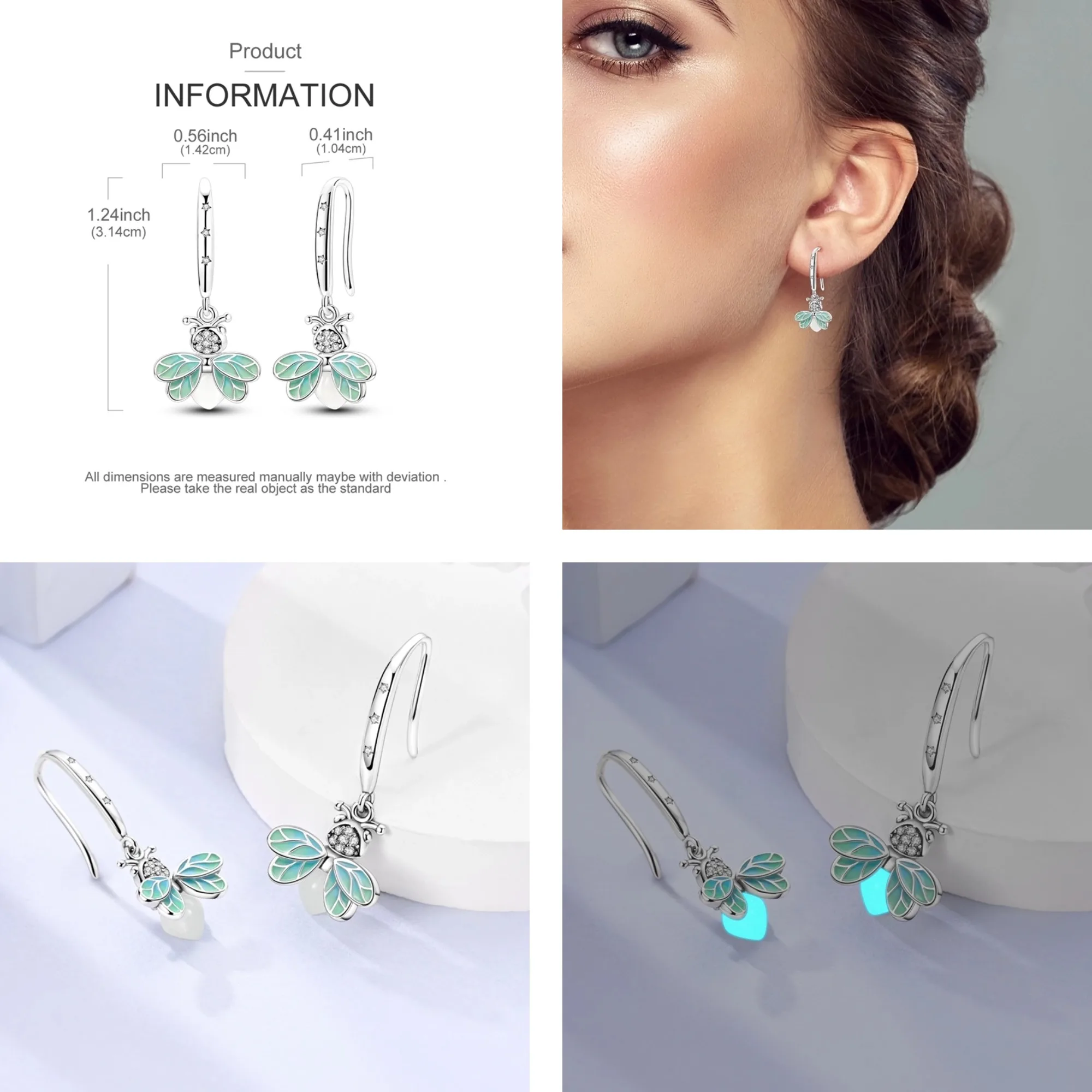 Silver Stud Earrings Womens Earrings PAMELA 925 Sterling Silver Butterfly Zircon Earrings Rose Flower Stud Heart Print Animal Earrings Fashion For Women Gift Jewelry