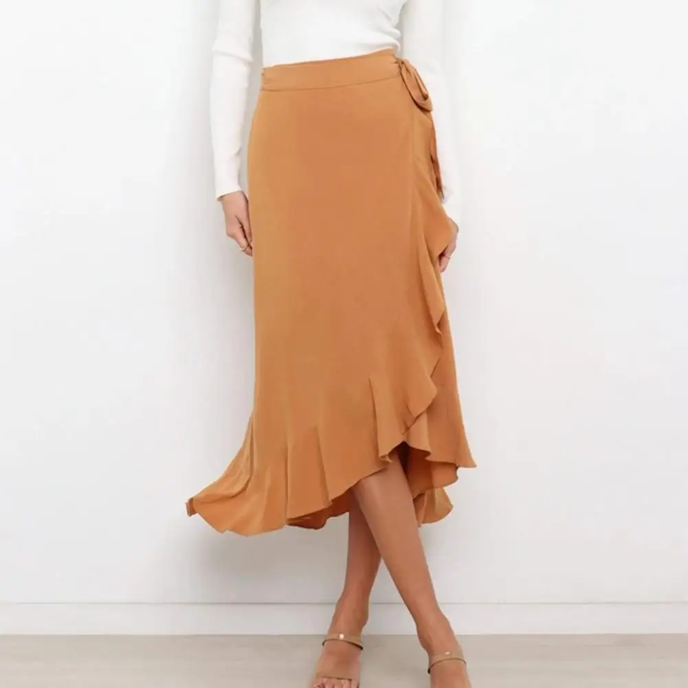

Lady Skirt Chic Patchwork Ruffles Solid Color Women Midi Skirt Female Clothes Women Midi Skirt Summer Skirt