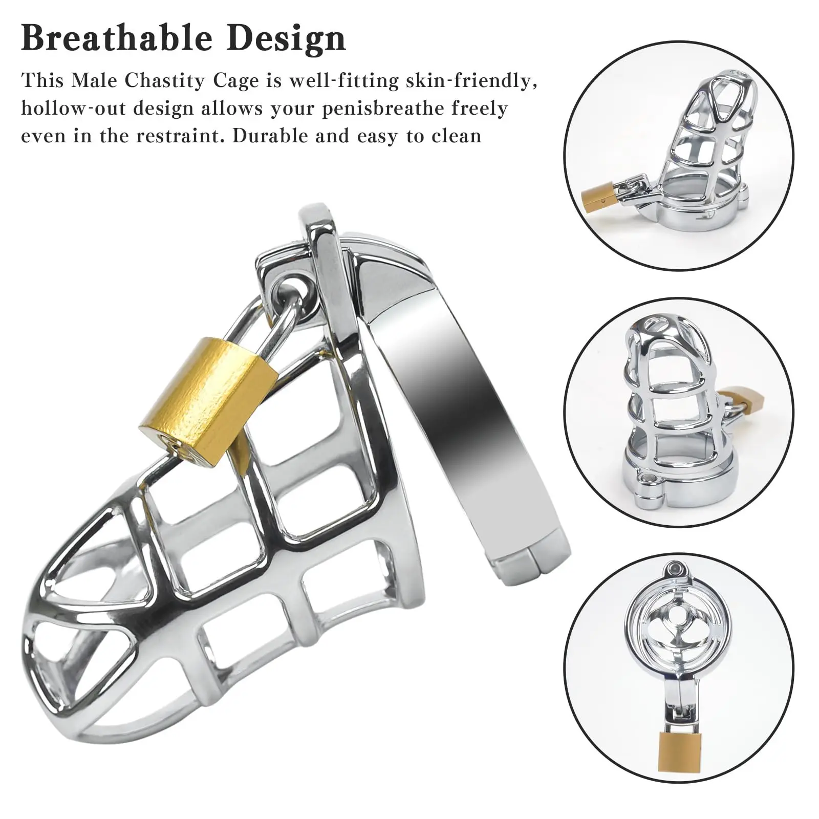 HESEKS Male Chastity Device Cock Cage Zinc Alloy Penis Exercise Chastity Device Locked Cage Restraint Ring Adult Sex Toy for Men for penis chastity cage,chastity lock sex toy,chastity cage accessory,penis cock ring,male female sex toy