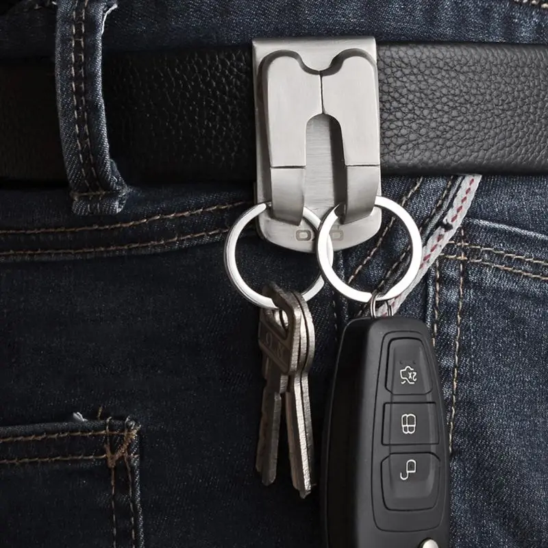 Dual Ring Secure Belt Clip Key Holder with Metal Hook Keychain