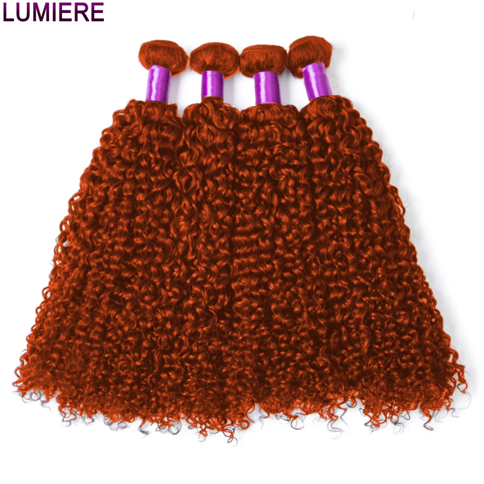 伝統的な人形(歌舞伎) オレンジ髪 Lumiere-黒人女性のための巻き毛の人間の髪の毛のバンドル、100