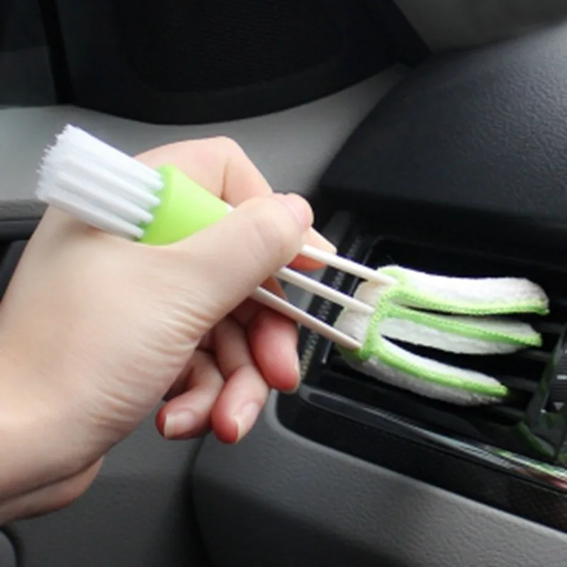 

2In1 Green Car Air-conditioner Outlet Dirt Duster Cleaner Brush Car Air Conditioning Vent Blinds Cleaning Brush Car Accessories
