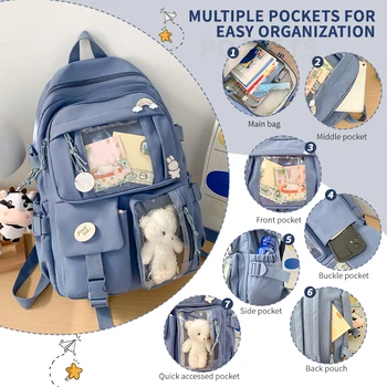 Cute Multi-Pocket Nylon Backpack 1