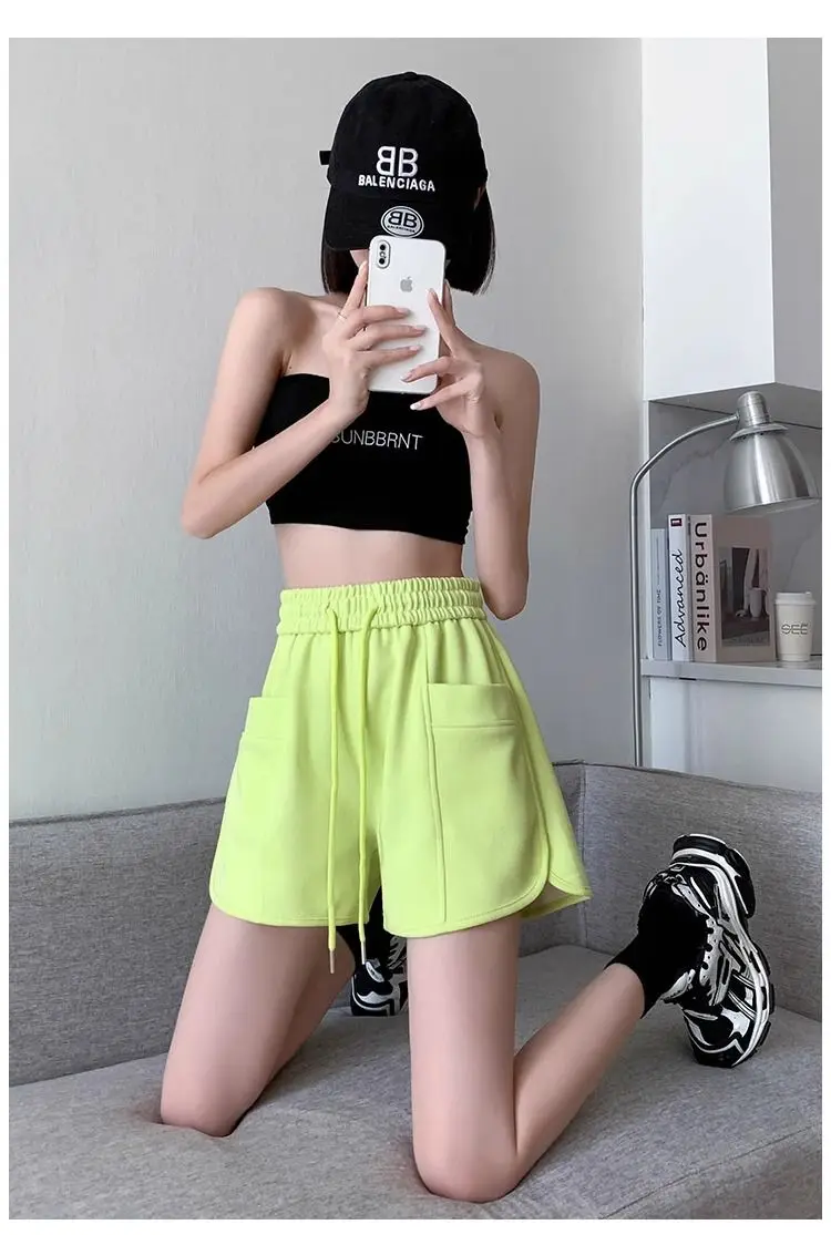 Frauen Sommer 2026 Lose Dünne Kordelzug Hot Pants Koreanische Hohe Taille Breite Bein Casual Vielseitige Sport Shorts für Outdoor Tragen – Detail 15