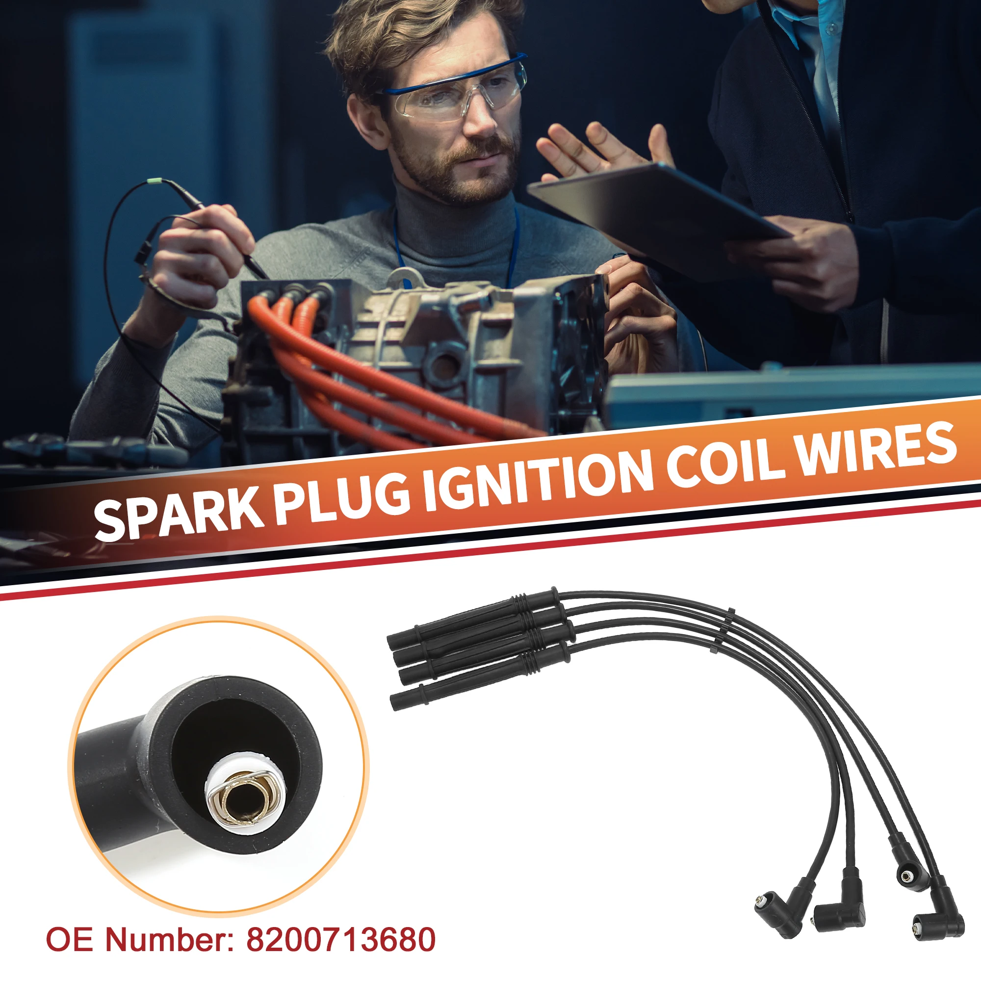 Car Spark Plug Coil Wires Ignition Coil Harness Cable Fit for Renault Clio II 1998-Pack of 4