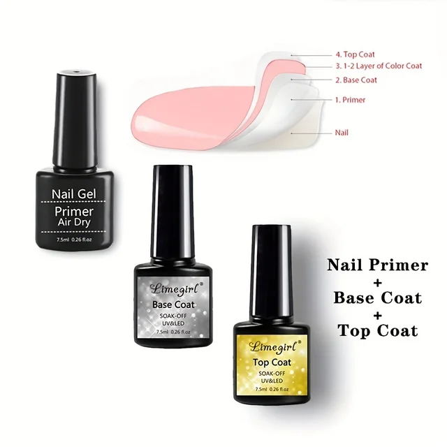 2/3 Piece Set Top Coat Base Coat and Base Coat UV/LED Semi-Permanent Clear Coat Gel Nail Polish, Nail Art Kit for Everyone 6