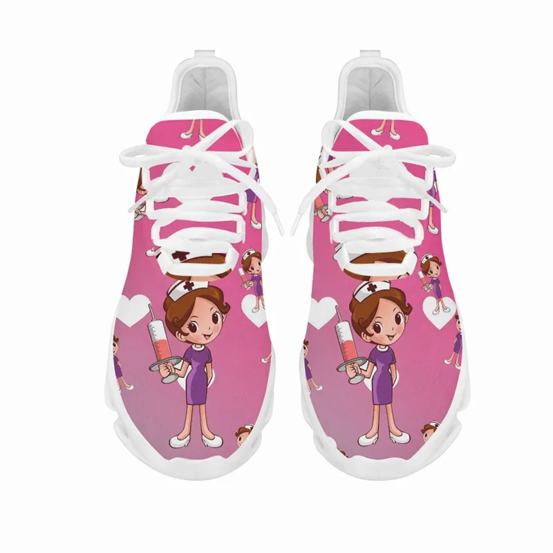 Cute Pink Nurse Print Women Shoes  Summer Sneakers For Couple Casual Flats Lace-up Lightweight Zapatos DropShip