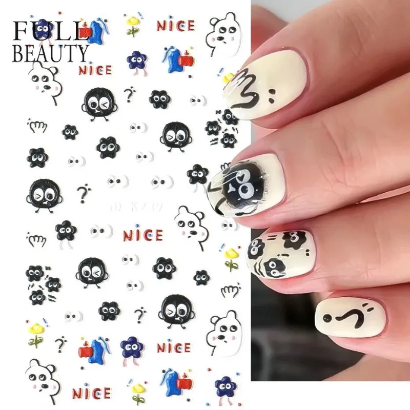 Chibi Character Susuwatari Eggette Kawali Anime Cartoon Nail Stickers Kawii Nail Art Weeb Cartoon Relief Self Adhesive Decal