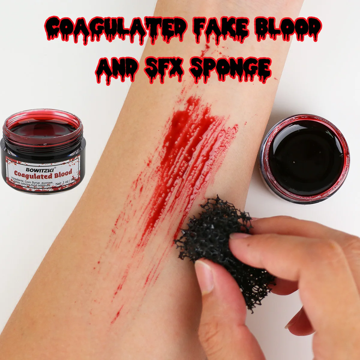 Bowitzki Halloween Makeup Special Effects Oil Face Body Paint Fake Blood Scar Wax Charred Ash Powder with Sponges Brush 4