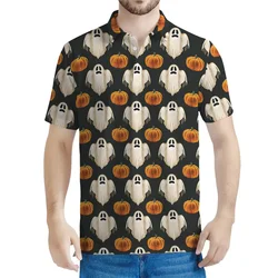 Halloween Cartoon Ghost Pattern Polo Shirts Men 3d Printed T-shirt Summer Streetwear Short Sleeves Kids Tops Loose Tee Shirt