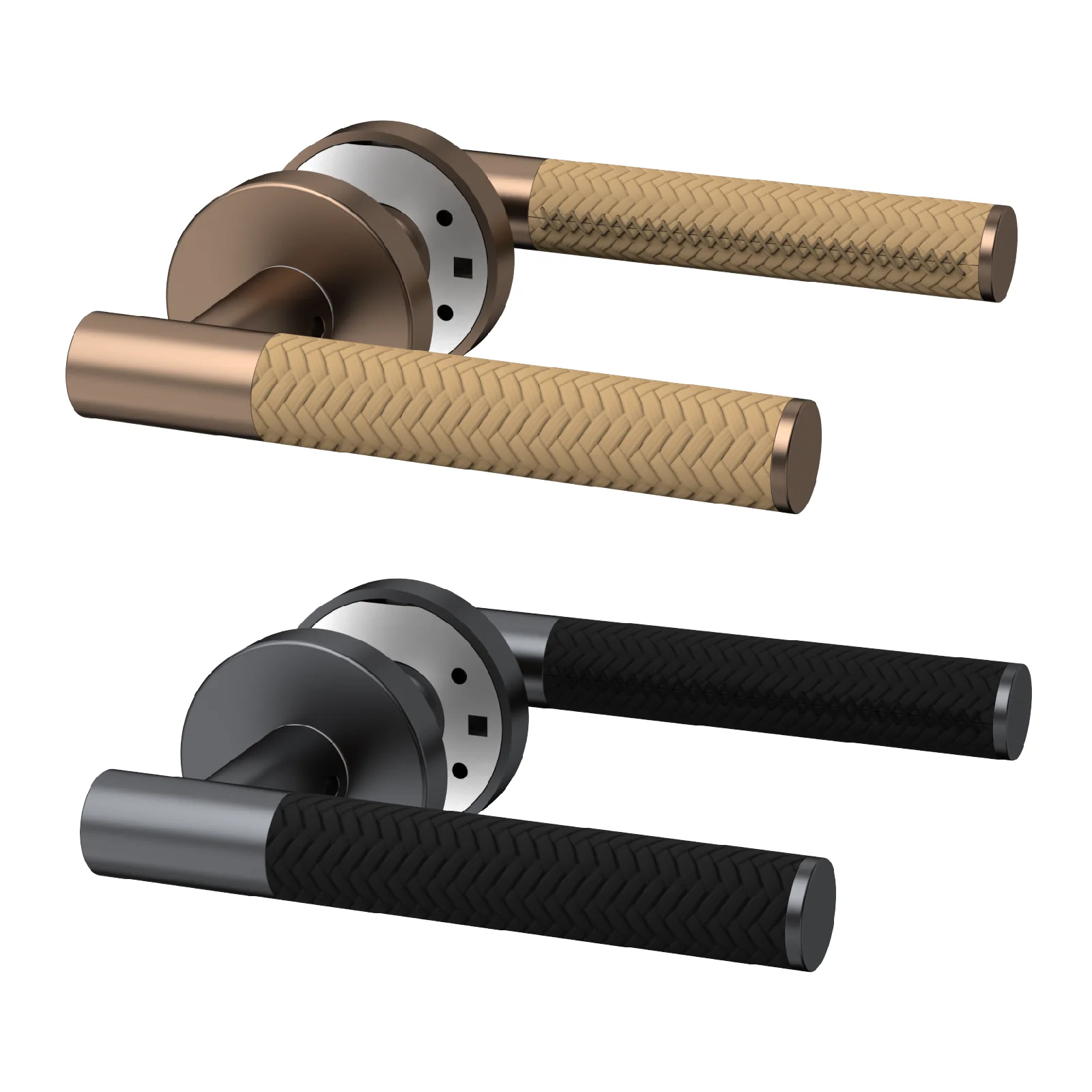 Viladepot Privacy Door Handle Leather Texture Lever Bedroom Bathroom Passage Zinc Alloy Door Lock Without Lock Cylinder