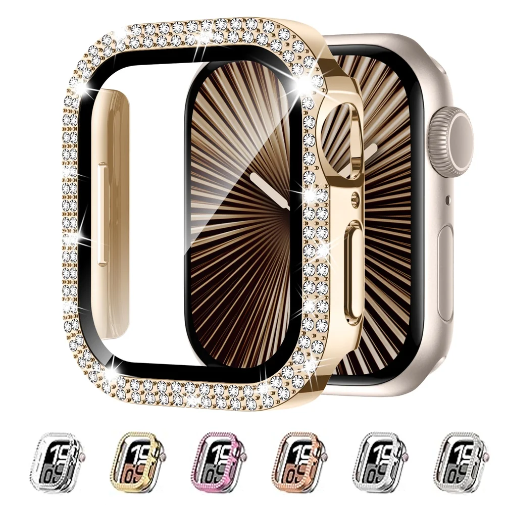 Sparkling Diamond Apple Watch Case with Tempered Glass & Bling Bumper Screen Protector