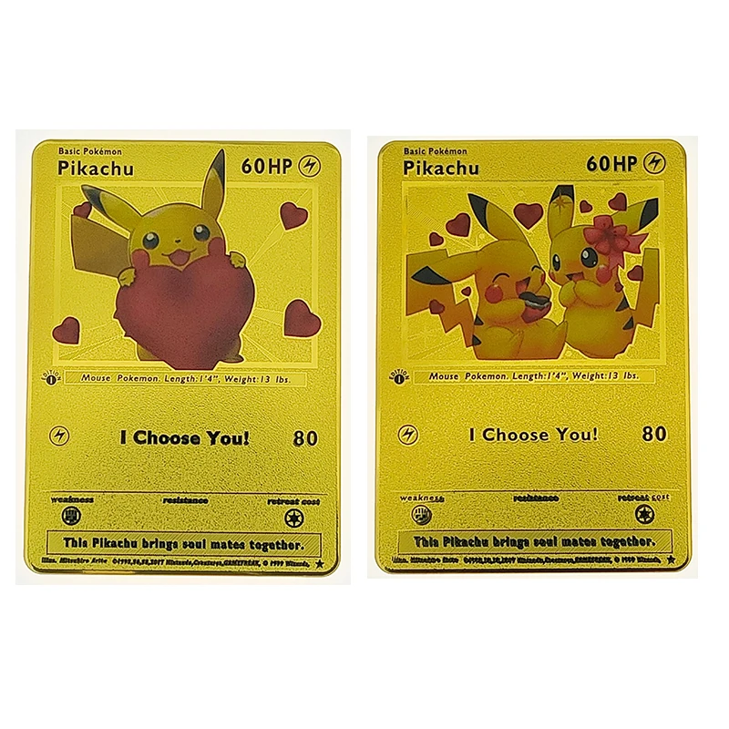 Anime Pokemon Gold Card Pikachu Eevee 60Hp I Choose You Gold Metal