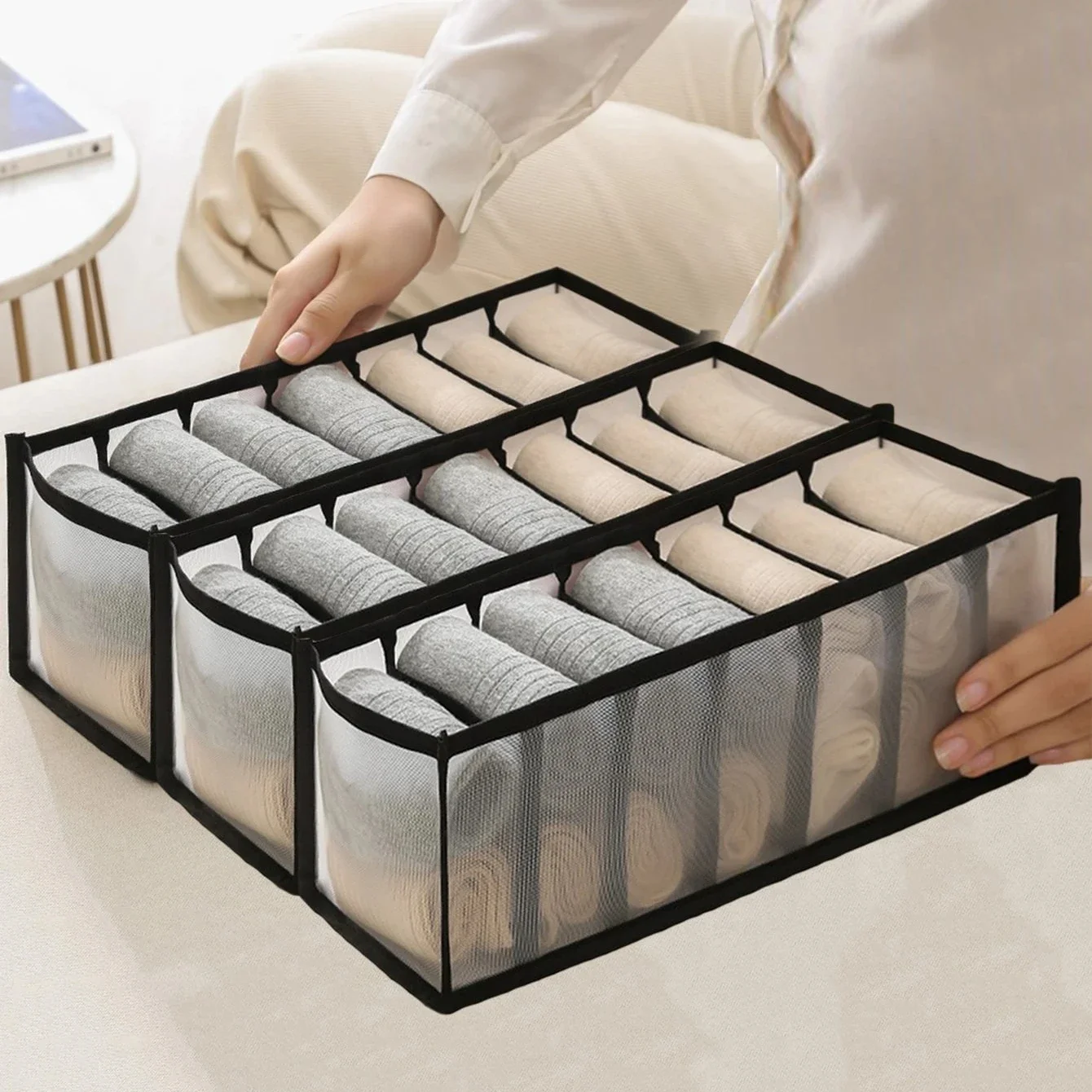 3pcs-Underwear drawer storage box, home grid sock sorting box, wardrobe, dormitory storage bag
