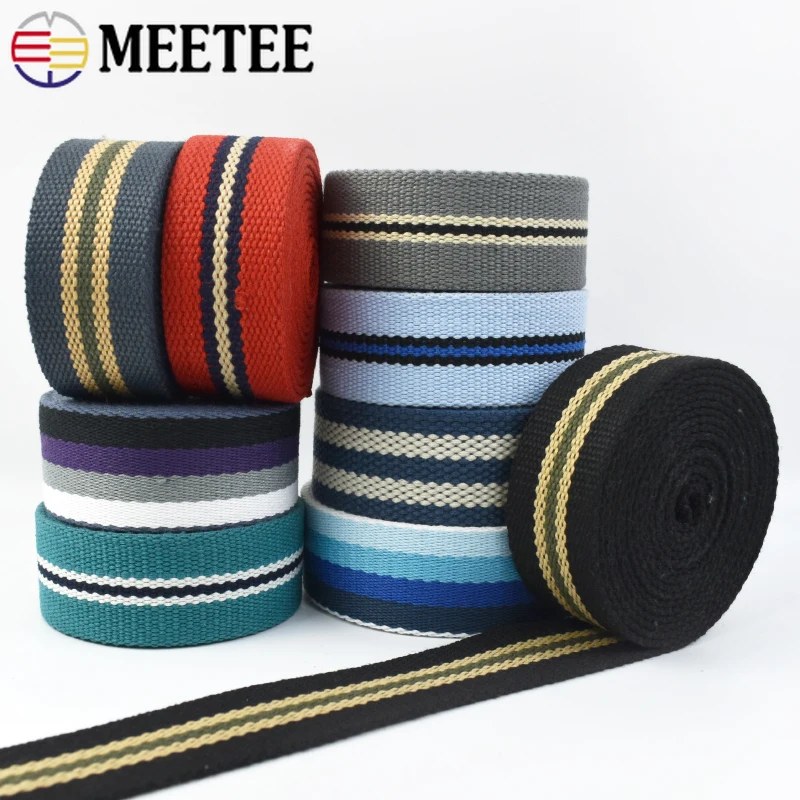 2Meters Meetee 38mm Striped Canvas Cotton Webbing Tape Bag Strap Belt Clothes Decorative Ribbon Band Garment Sewing Accessories