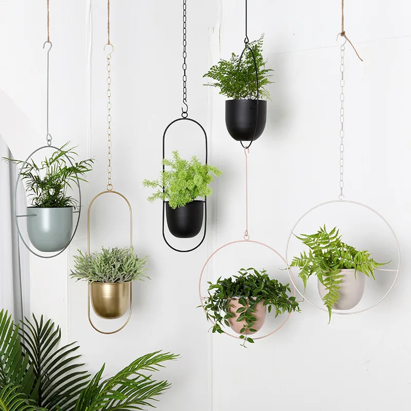 

2023 New Nordic Metal Hanging Chain Flower Basket Plant Hanging Planter Garden Pot Flower Vase Holder Home Balcony Decoration