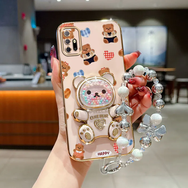 Pearl Strap Lanyard Happy Bear Phone Holder Case