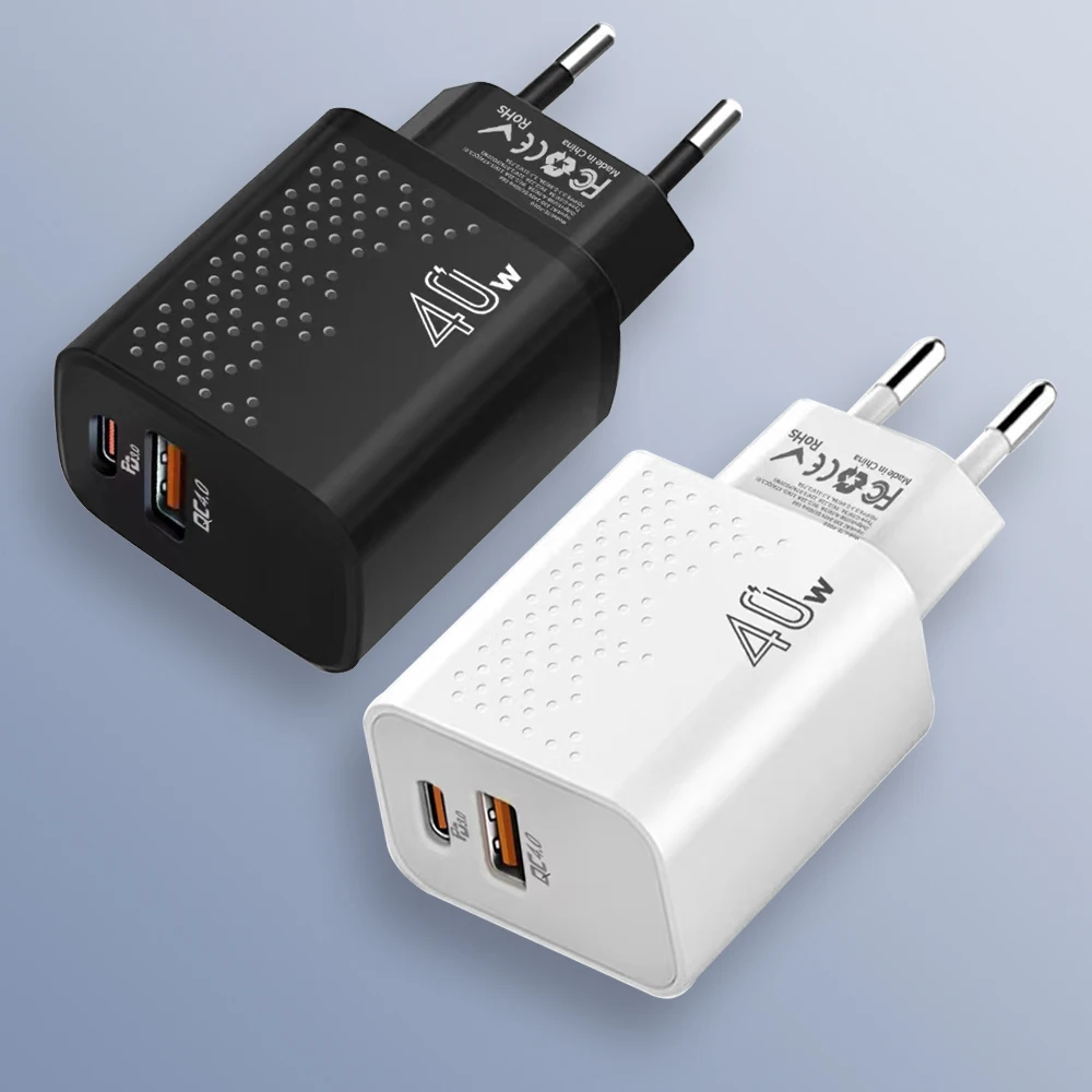 40W USB-C Fast Charger Adapter PD Wall Charger block PD QC 4.0 PPS Dual Port Type C Charger for iPhone Samsung Xiaomi oppo vivo — view 2