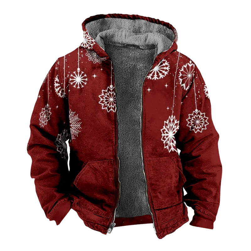 Christmas Creative Cotton Coat Hooded Sweater Casual Print Men's Fur Loop Arctic Velvet Zipper Patch Pocket Hooded Sweater a12