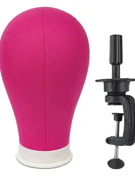 22 Inch Rose Red Mannequin Head With Stand Canvas Head Wig Model With Mount Hole For DlY Wig Making