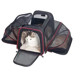Portable Breathable Foldable Pet Carrier with Safety Zippers - M (Red)