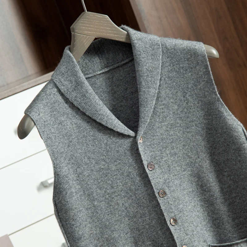 ZOCEPT High Quality Goat Cashmere Vest for Men Autumn Winter Casual Knitted Business Lapel Sweater Sleeveless Cardigan Waistcoat 2