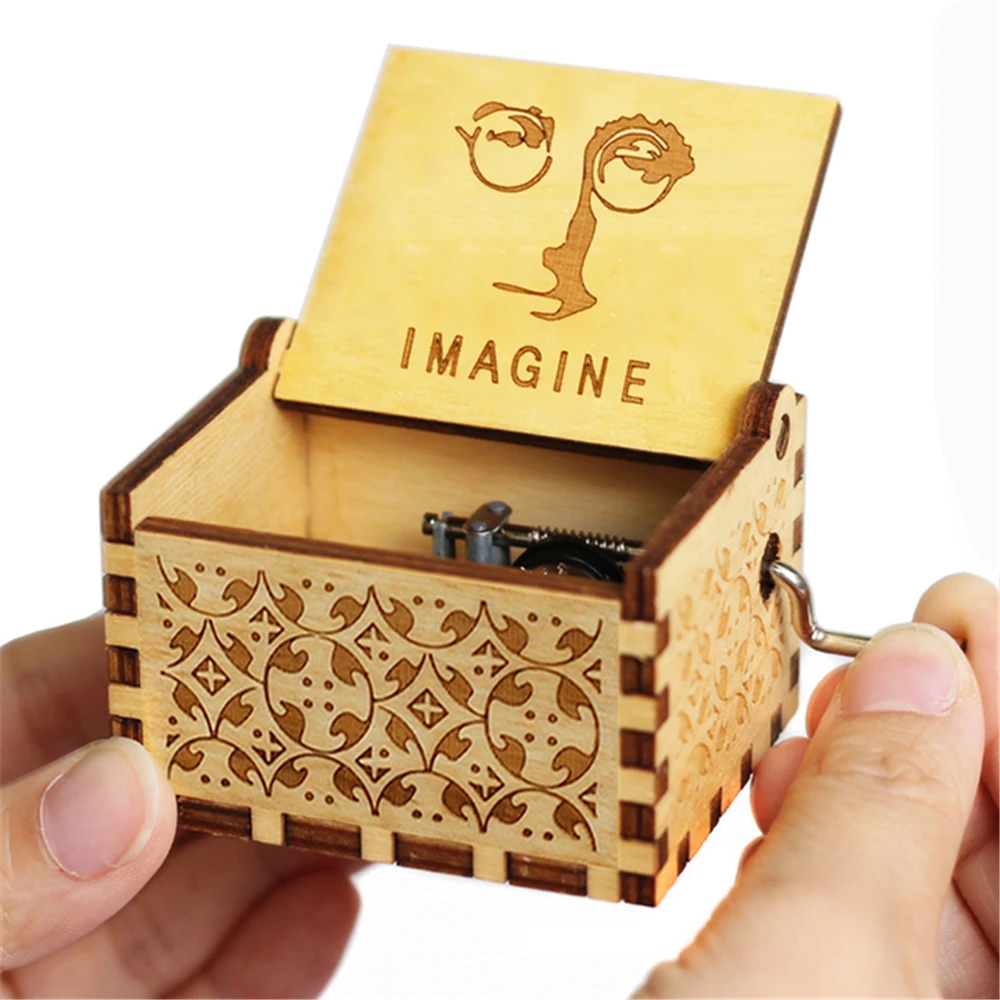 Carved Wooden Hand Cranked Music Box, 18 Tone Music Box, Over the Rainbow, Imagine, Birthday Gifts 3