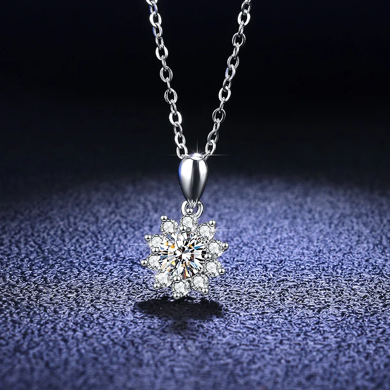 

HOYON 1ct Moissanite Pendant Real S925 Sterling Silver Snowflake Pendants Necklace for Women Fashion Chain Neck Collares Jewelry