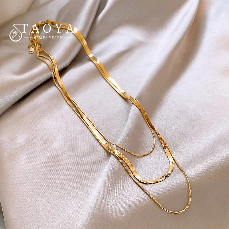 Edelstahl-Halskette in Goldfarbe mit mehrschichtiger Schlangenkette, nicht ausbleichender Schmuck für Frauen, sexy Schlüsselbeinkette-Accessoire