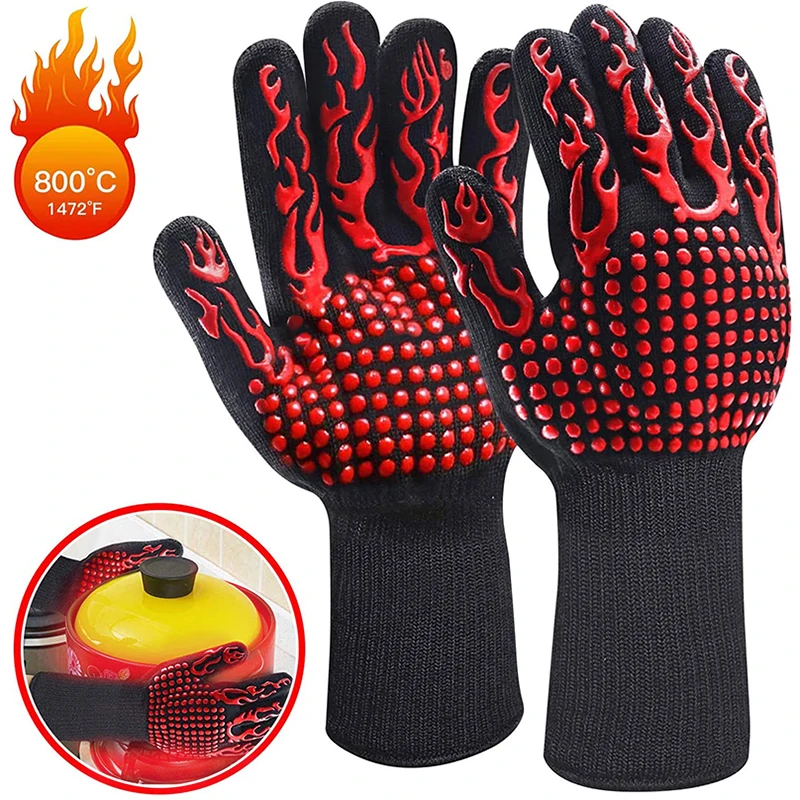 

A Pair BBQ Gloves High Temperature Resistance Oven Mitts 500 800 Degrees Fireproof Barbecue Heat Insulation Microwave Oven Glove