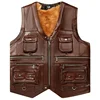 2024 Women Autumn Winter New Genuine Leather Vest Men Pocket Middle-aged Waistcoat Male Thick Fleece Sleeveless Coats D351 5