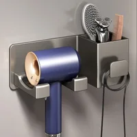 Wall Mounted Hair Dryer Holder Bathroom Shelves Shaver Hair Dryer Stand with Storage Box Toilet Organizers 1