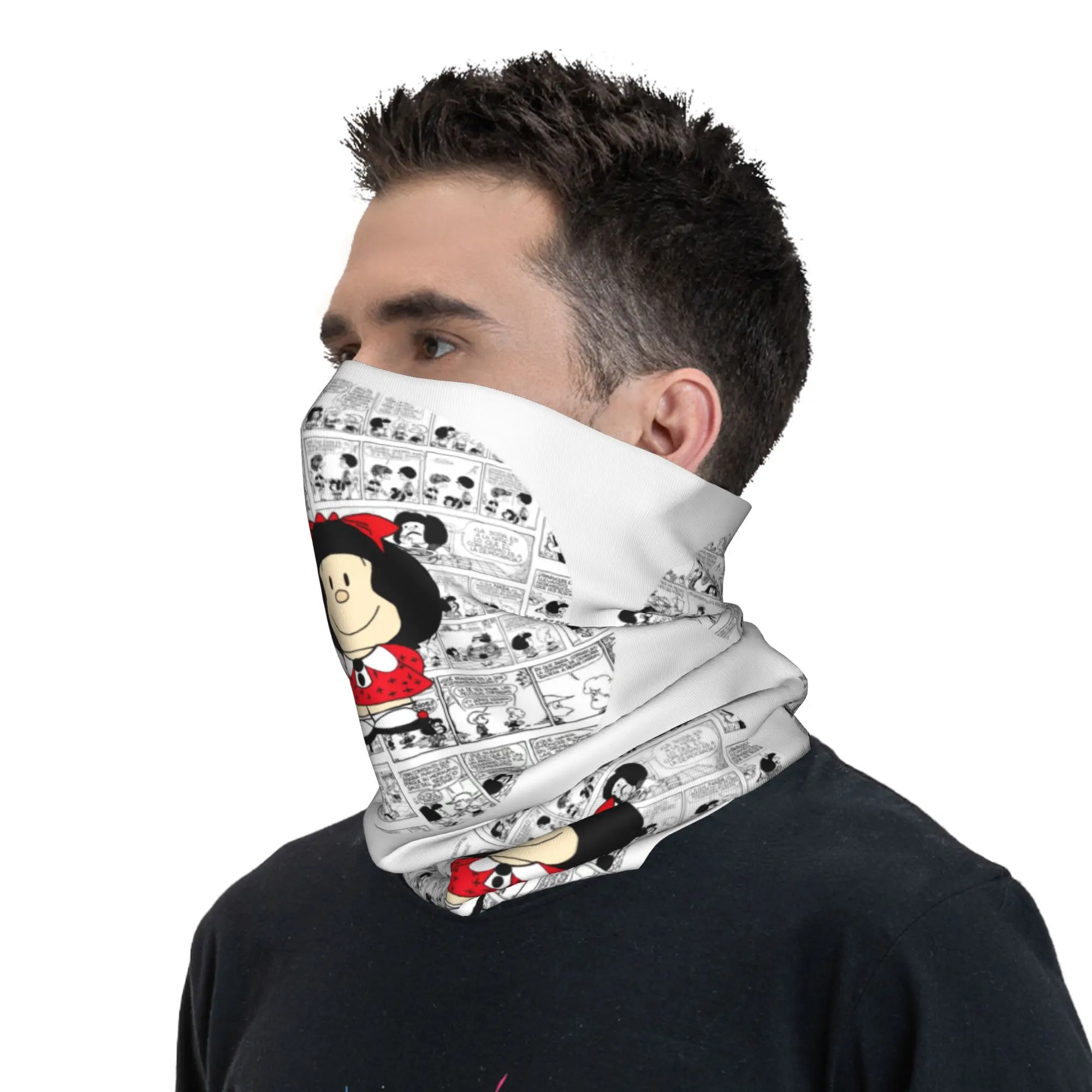 Mafalda Cartoon Quino Comics Bandana Neck Gaiter Windproof Face Scarf Cover Women Men Headband Tube Balaclava