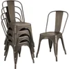 Metal Dining Chair Stackable Indoor Outdoor Industrial Vintage Chairs Bistro Kitchen Cafe Side Chairs with Back Set of 4 (Black) 4