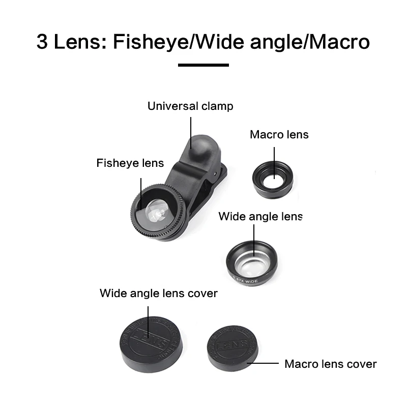 0.67x Wide Angle Zoom Lens Removable Fisheye 180 Degrees Macro Lenses Camera Kits With Clip Lens for Smartphone iphone 13 