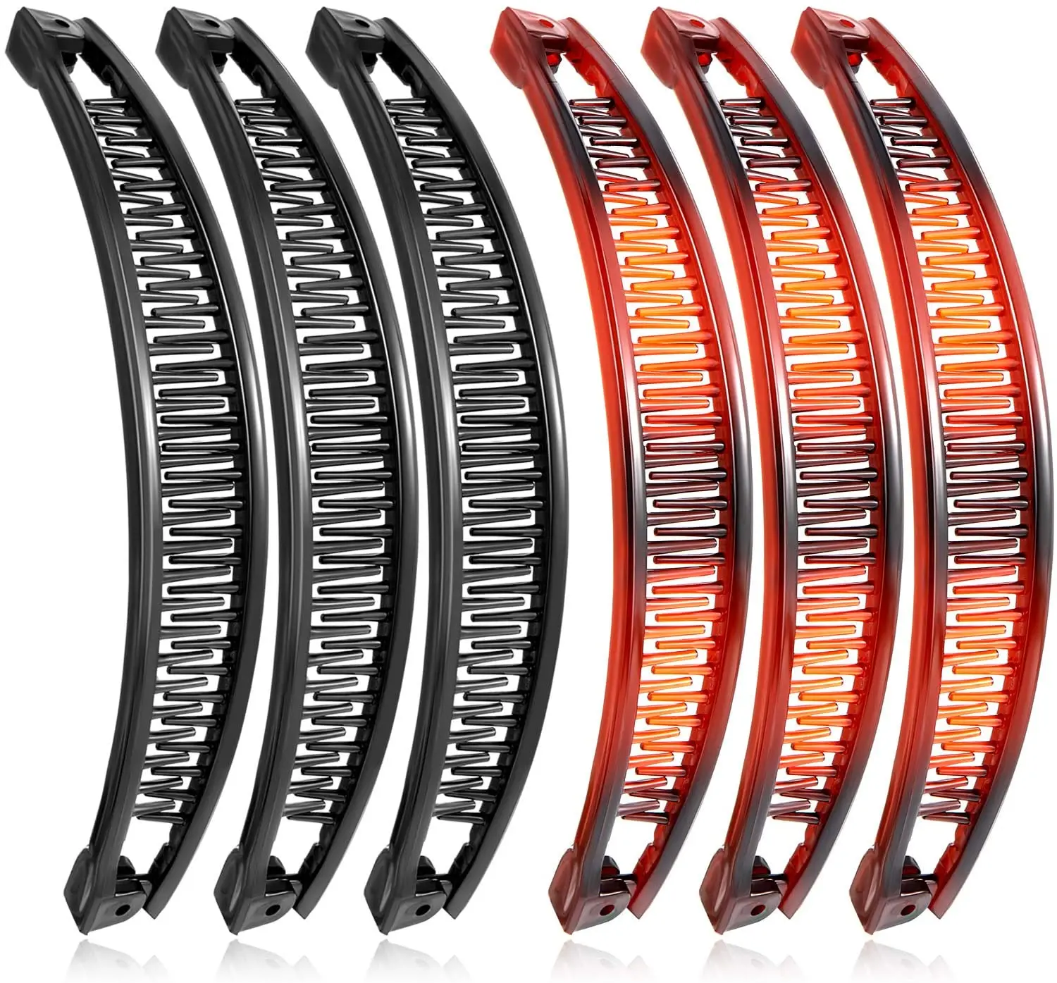 Set 3 Fasce Per Capelli Con Pettine A Denti Di Squalo – In Plastica Rivestita Di Raso, Colori Nero, Vino, Ciano - 5