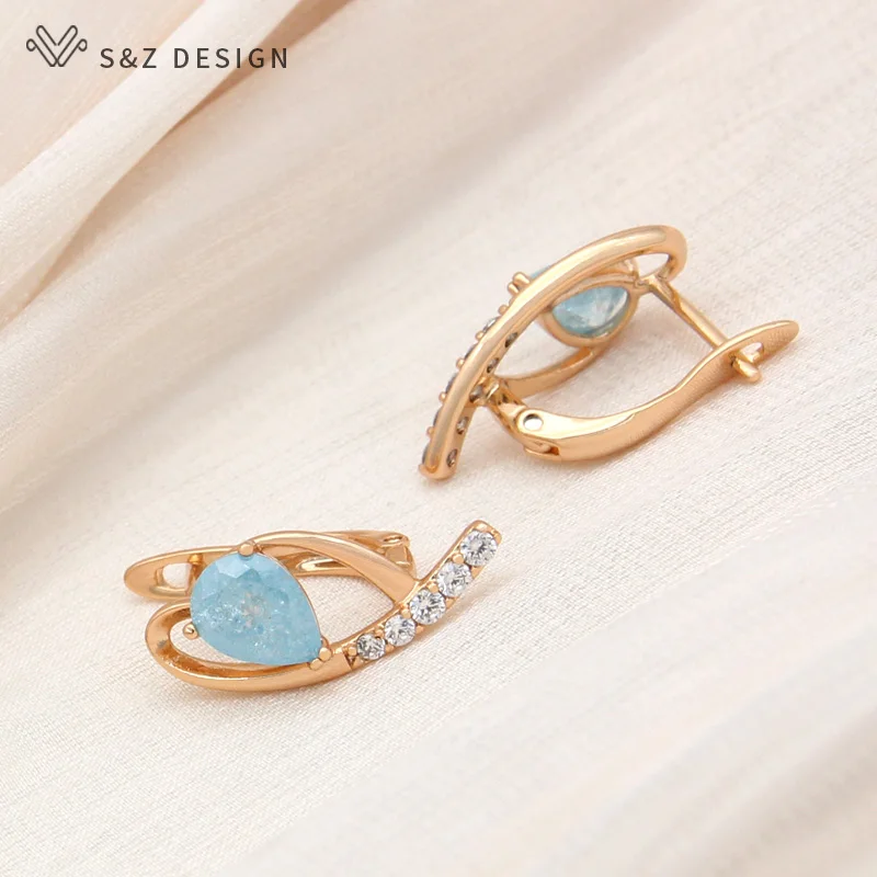 S&Z DESIGN New Arrivals Trendy Zircon Champagne Gold Color Water Drop Crystal Dangle Earrings For Women Wedding Jewelry Gift