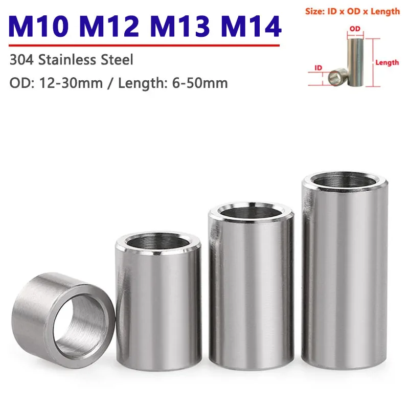 M10 M12 M13 M14 Unthreaded 304 Stainless Steel Washer Bushing Gasket Round Hollow Standoff Spacer Sleeve OD 12-30mm