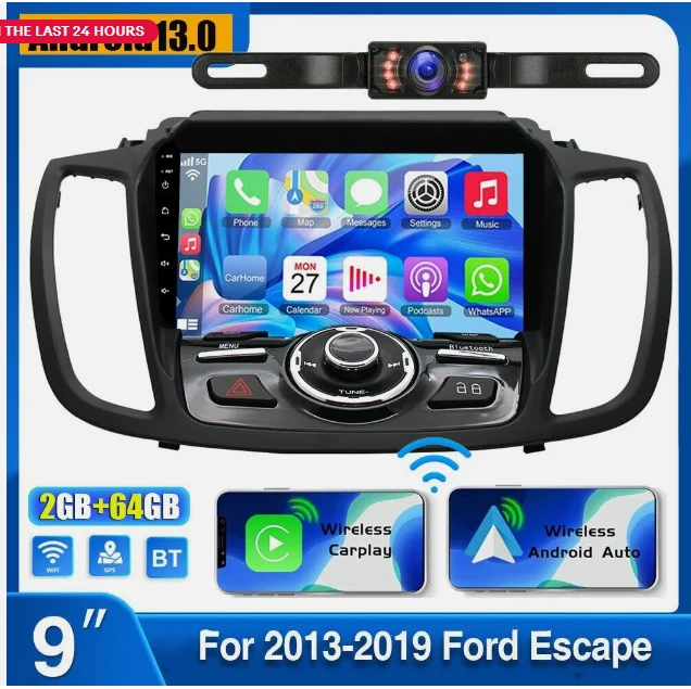 

9'' Auto GPS Navigator Android 13 Car Radio Stereo Wireless Carplay GPS Navigation Compatible for Escape 2013-2019