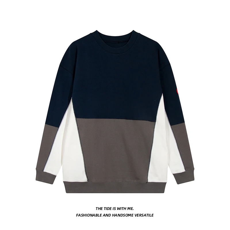 

LIFE CAVEMPT High Street Men Round Neck Sweatshirt Blue White Spliced Colths Women Accommodative Casual Hoodie