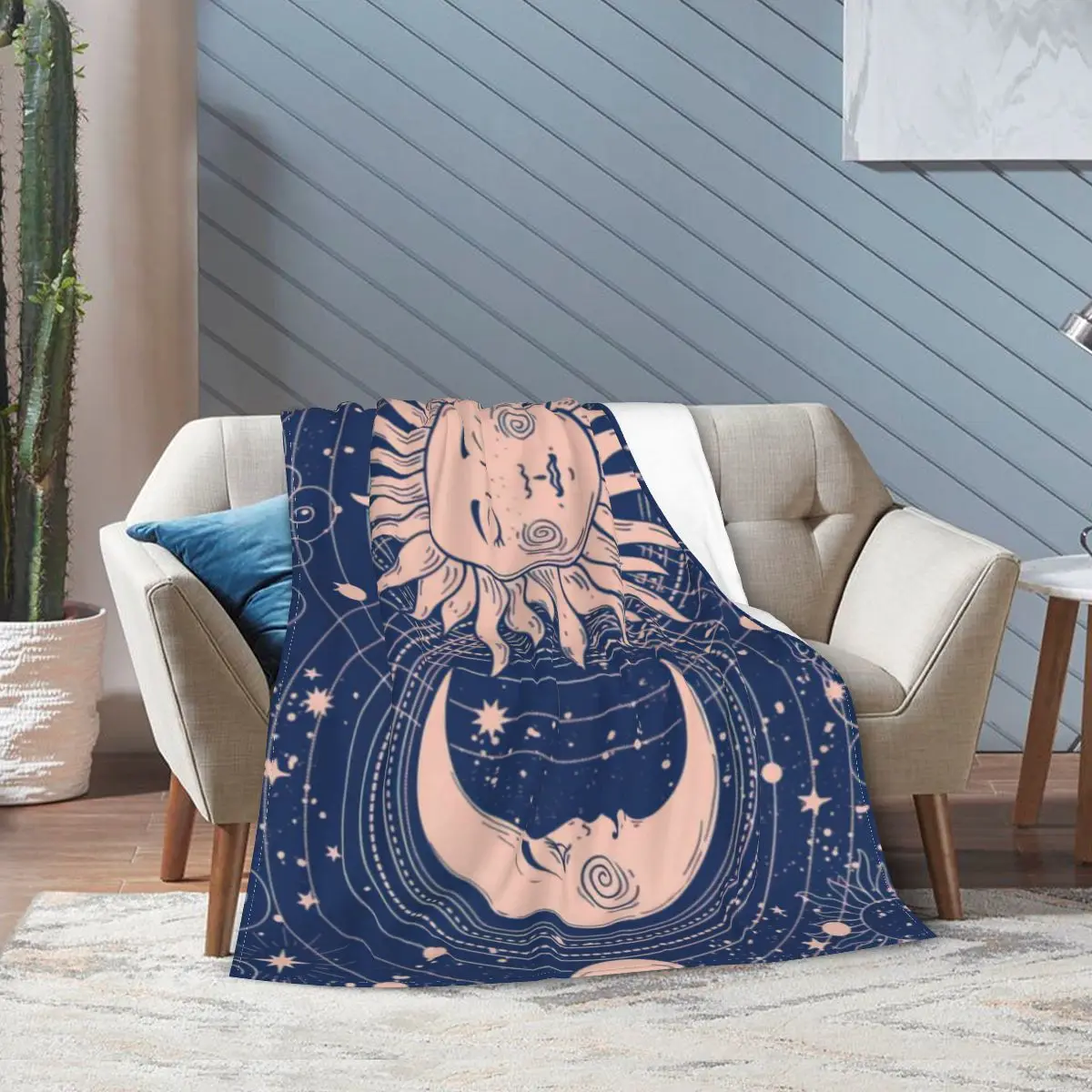 

Universe Crescent Moon And Sun Flannel Fleece Blanket For Kids Teens Adults Soft Cozy Warm Fuzzy