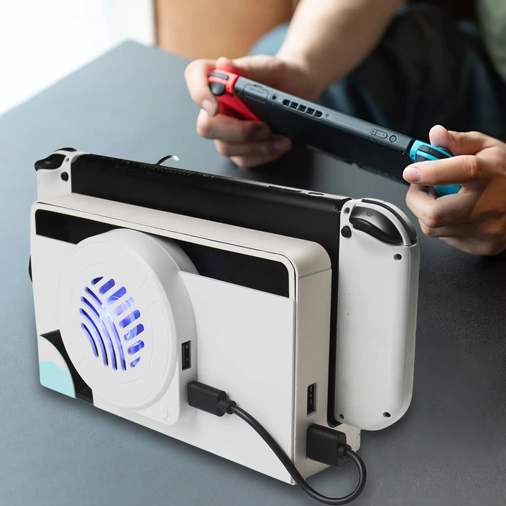 Gaming Cooling Fan Turbo Radiator Game Console Base Cooler Charger Dock with Light for Nintendo Switch OLED Accessories