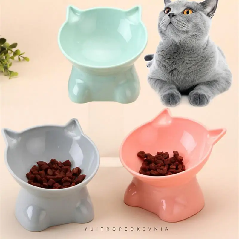 

Pet Bowl Large Capacity Oblique Mouth Cute Cat Shape High Foot Neck Protector Cat Dog Food Dispenser Pet Feeder Pet Supplies