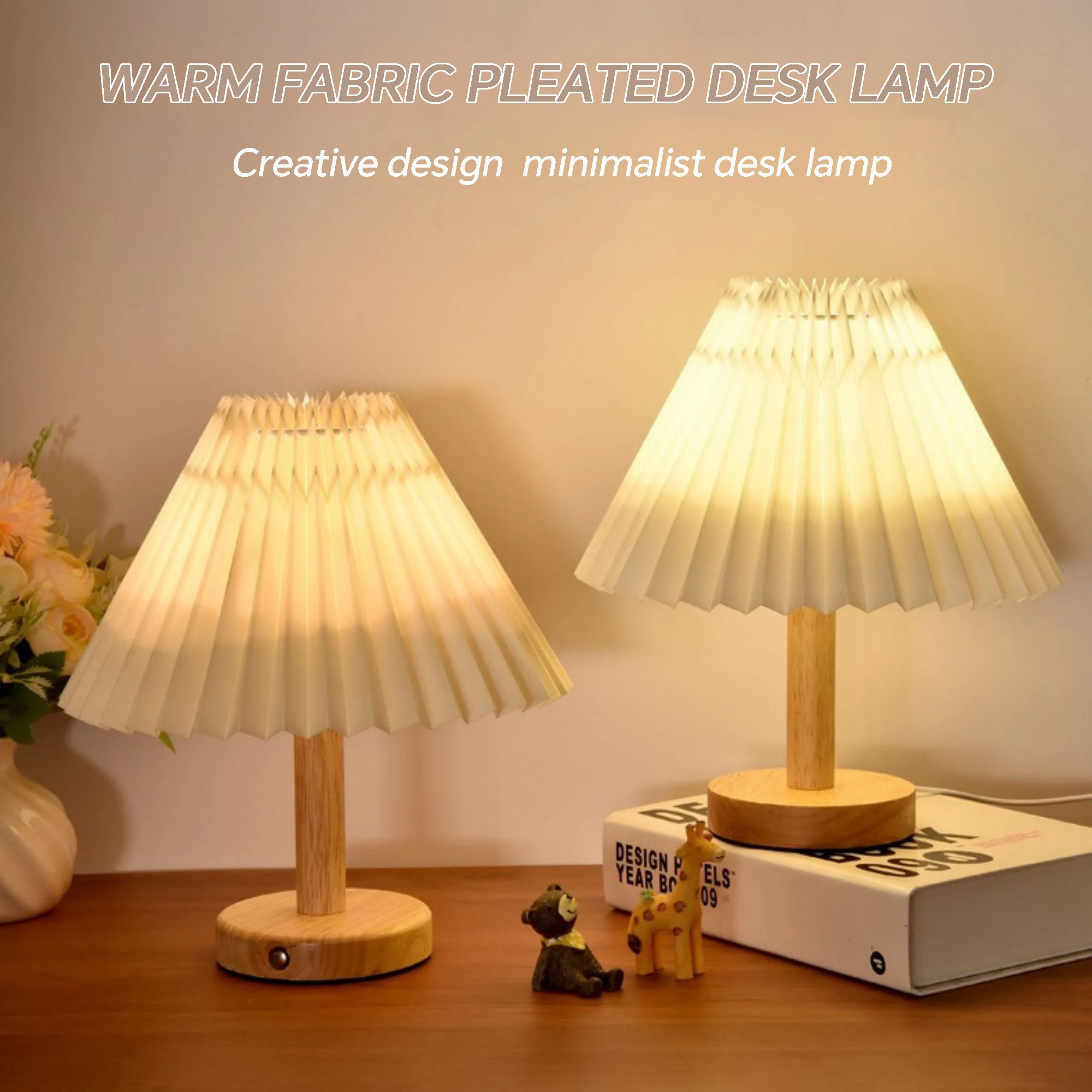 1pc pleated bedroom bedside lamp,Nordic style solid wood night lamp,bed and breakfast atmosphere lamp,decorative table lamp For bedside lamp