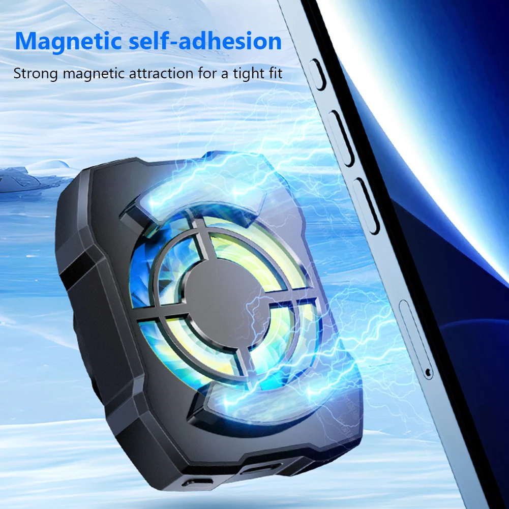 Rechargeable Wireless Phone Cooling Fan with Adjustable Speeds and Blue Light