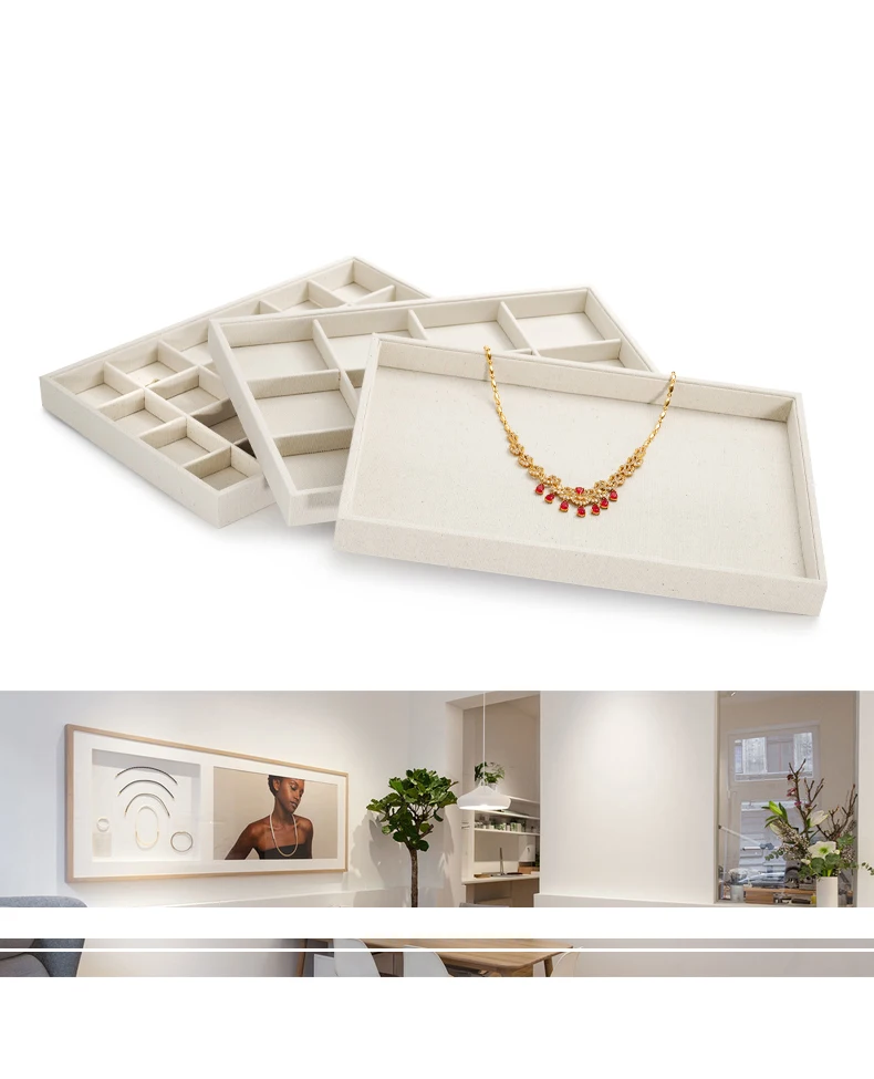 Oirlv Linen Multi-function Flat Jewelry Tray Stackable Jewelry Drawer Organizer Bracelet/Watch/Earrings Showcase Jewelry Holder