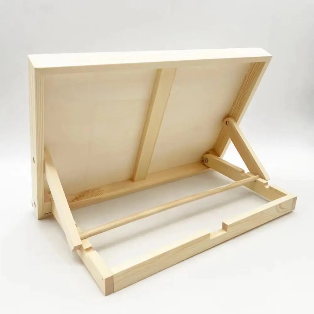 Foldable portable tabletop easel shown in compact form