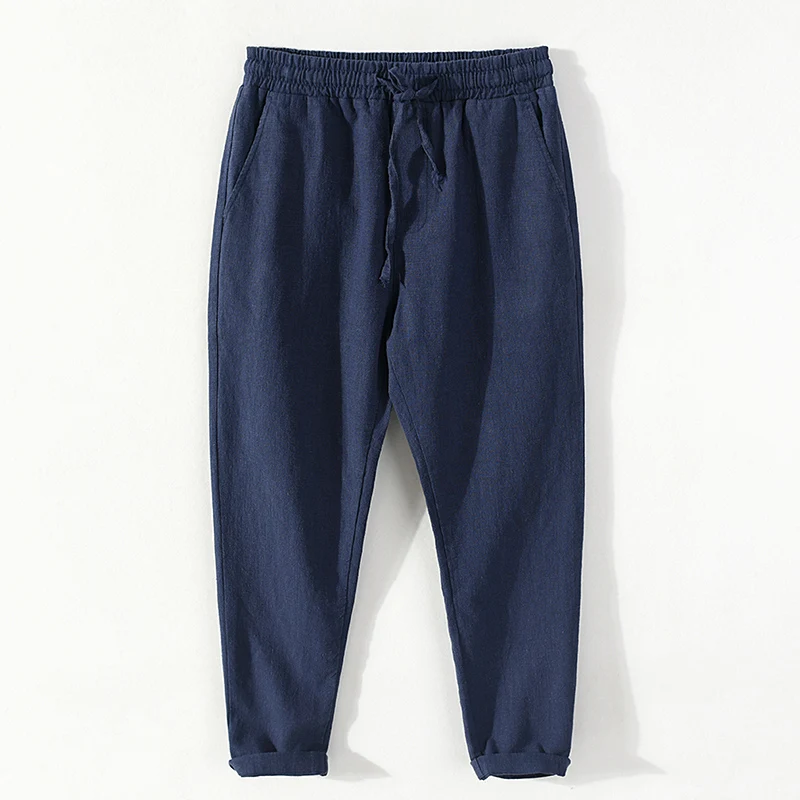 

Брюки мужские льняные до щиколотки, Дизайнерские повседневные брендовые трендовые штаны с эластичным поясом