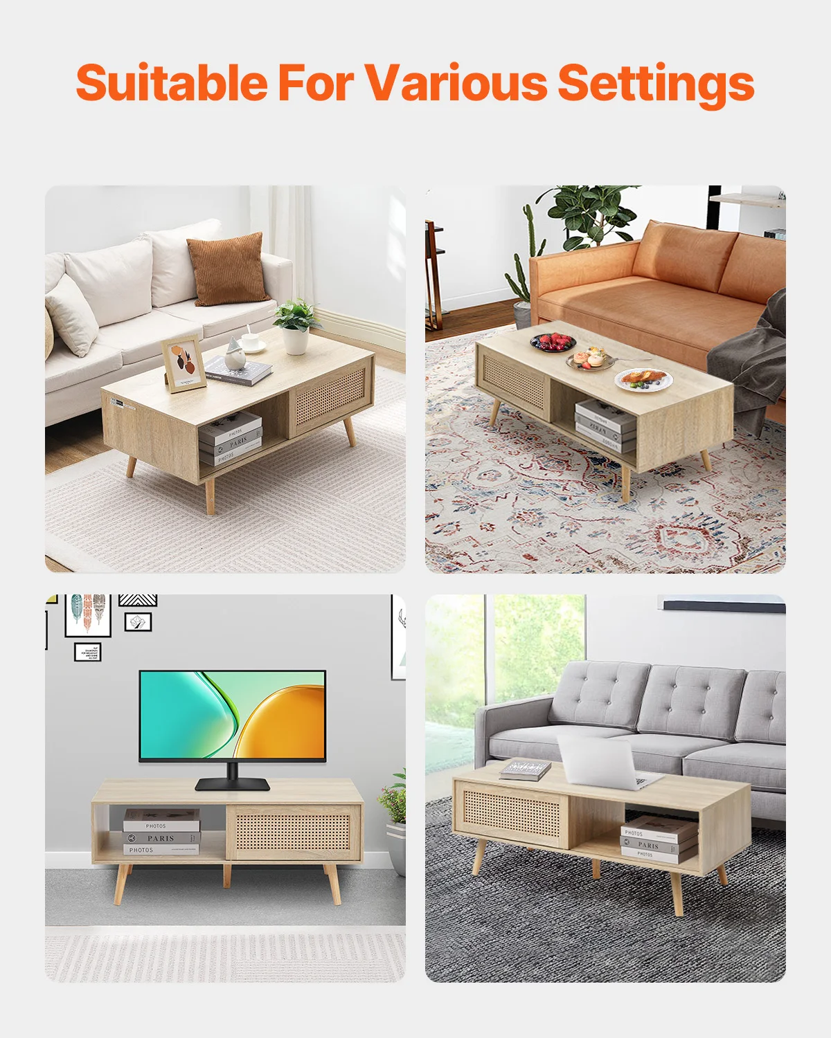 Rattan Coffee Table with Storage for Home