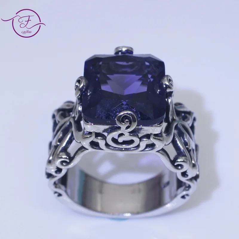 

Luxury Purple Zircon Silver Ring for Women Vintage Hollow Flower Vine Design Engagement Wedding Ring Party Jewelry Gift